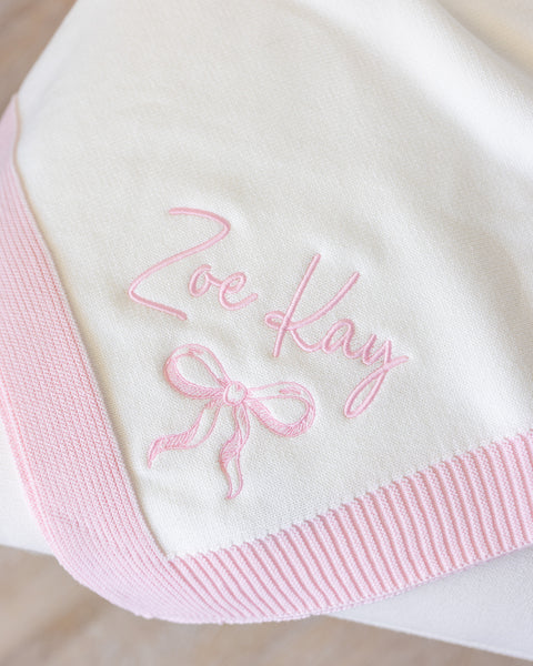 Personalized Jersey Knit Blanket with Contrast Rib Border