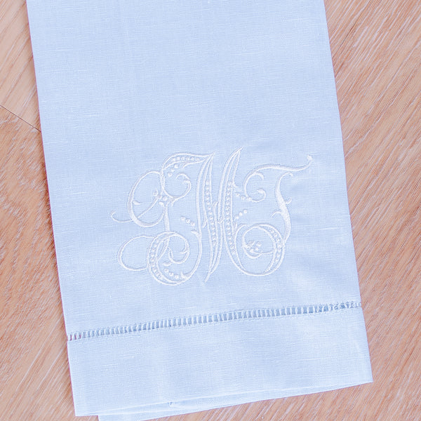 Blue Linen Blend Personalized Fingertip Towel