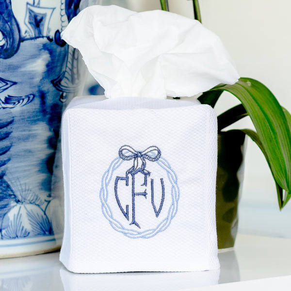 Personalized White Pique Tissue Box Cover