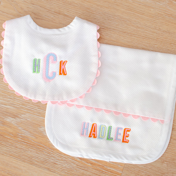 Rainbow Heirloom Personalized Baby Bib and Burp Cloth Set