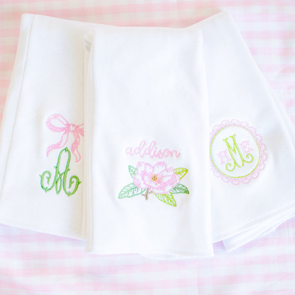 Personalized Magnolia Absorbent Burp Cloth Set of 3