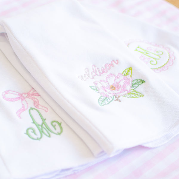 Personalized Magnolia Absorbent Burp Cloth Set of 3