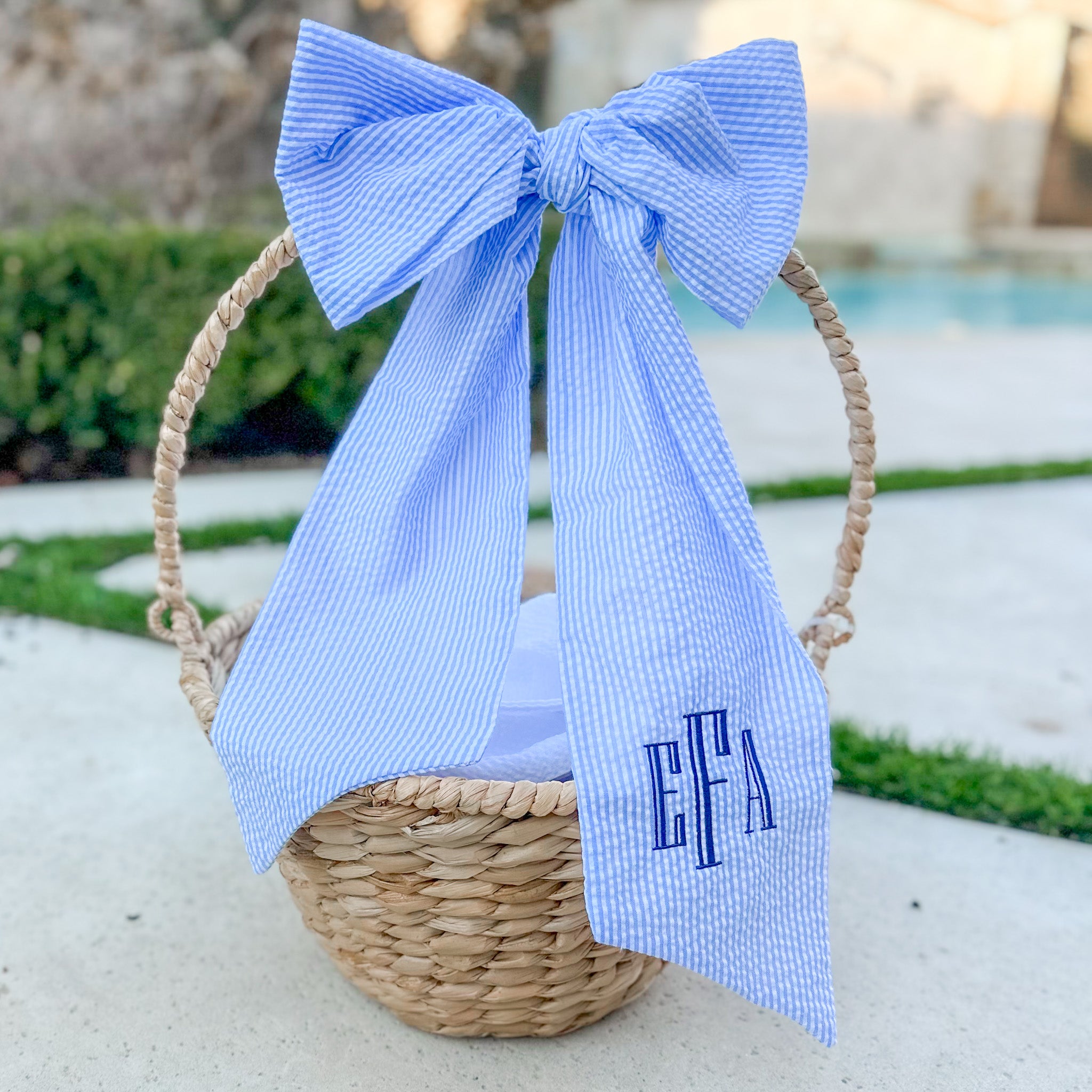 Personalized Seersucker Easter Basket, Swaddle or Wreath Sash