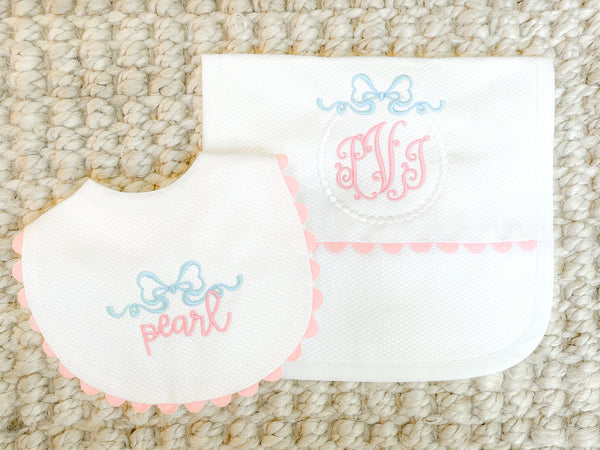 Heirloom Personalized Baby Bib and Burp Cloth Set