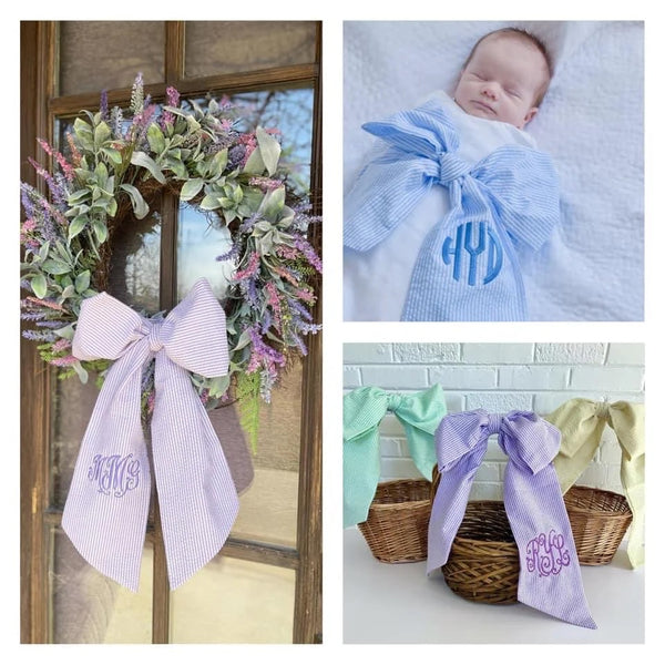 Personalized Seersucker Easter Basket, Swaddle or Wreath Sash